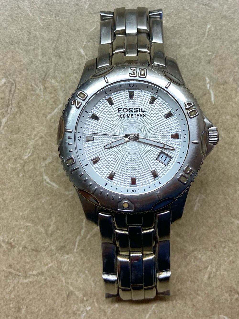 Fossil Men's Silver Stainless Steel Watch with White Dial